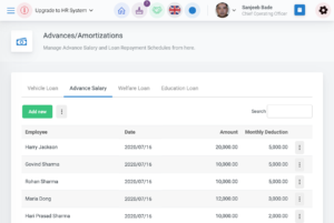 Advance and loan management in HR information system