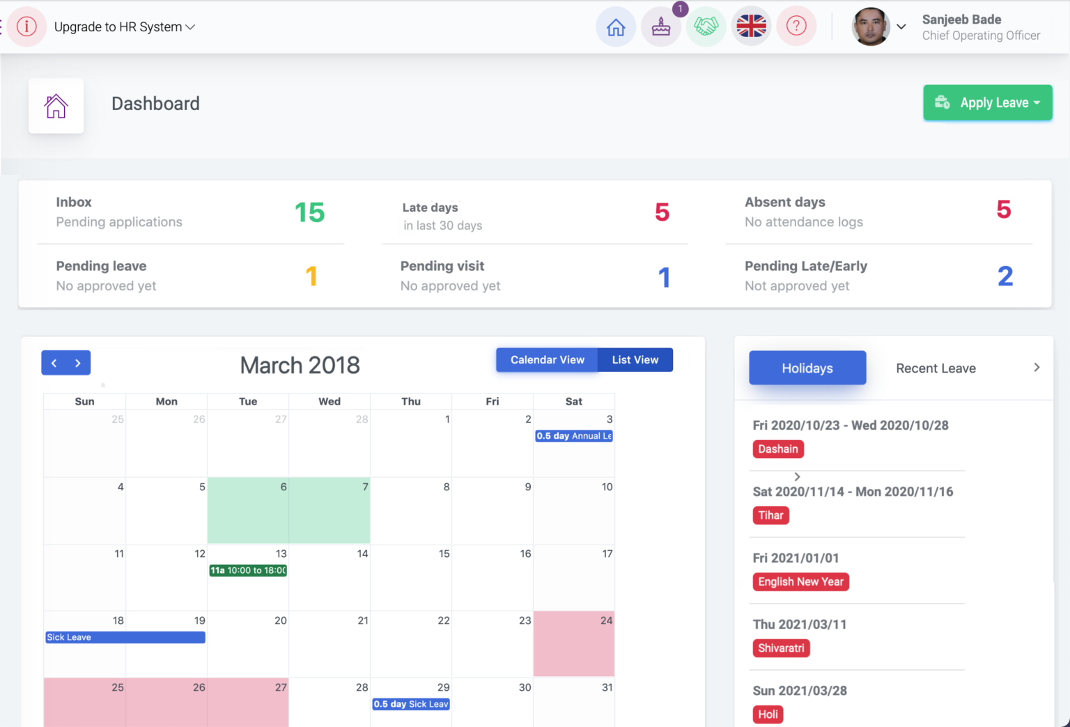 Time Attendance System Employee Dashboard E Attendance